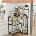 thumbnail image 4 of L-Shaped Bakers Rack with Storage, 4 Tiers Microwave Stand with Shelves & 9 Hooks, Small Coffee Bar for Corner, Freestanding Kitchen Appliance Organizer for Spices, Pots, Rustic Brown, 4 of 9