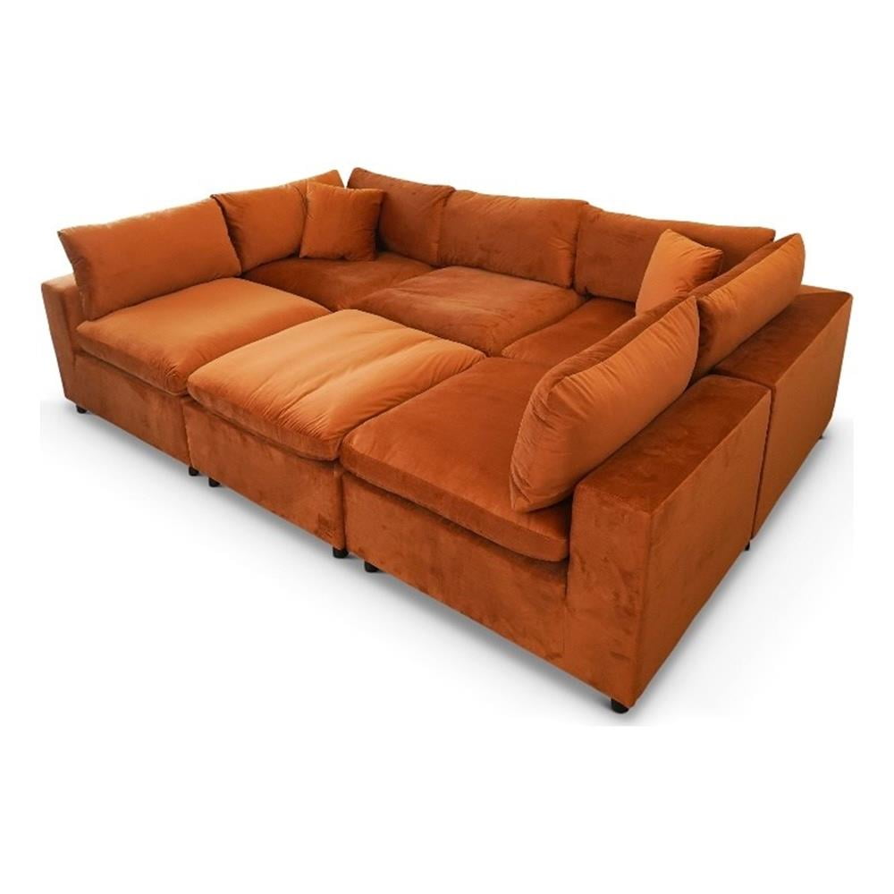 Fremont Mid Century Modern Modular Orange Velvet Comfy Sectional Couch