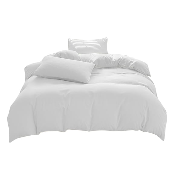 Oioii All Season Bedding Set 4 Piece, Washable Solid Color Bed Sheet Duvet Cover and 2 Pillowcases, Soft Breathable Cotton Blend for 1.8m Bed,White