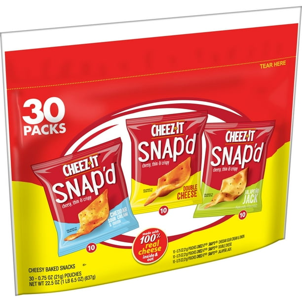 CheezIt Snap'd Variety Pack Cheese Cracker Chips, 22.5 oz, 30 Count