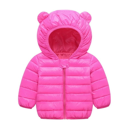 

EHTMSAK Toddler Baby Boy Girl Padded Coat Children Thicken Zip Up Fall Winter Outerwear Hooded Long Sleeve Puffer Jacket Hot Pink 1Y-4Y 80
