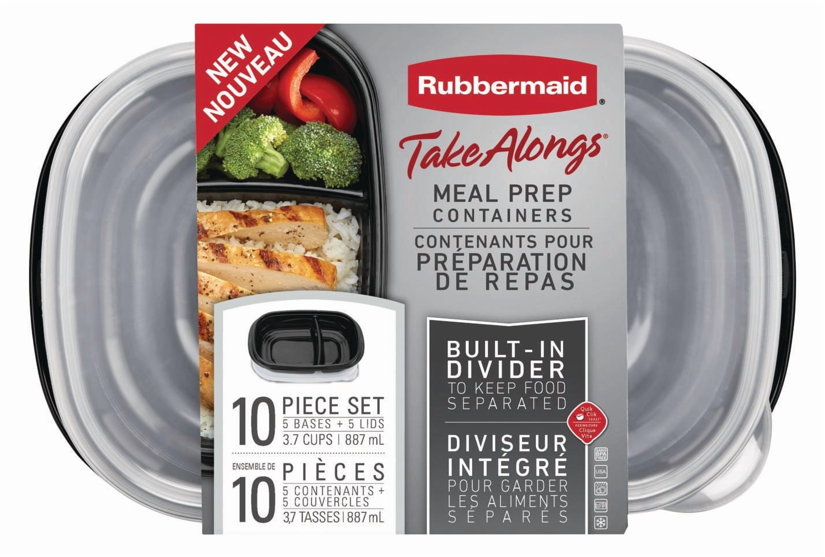 Rubbermaid TakeAlongs 3.7-Cup Food Storage Containers with Divided Base, Black, 10 Piece Set