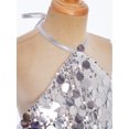 thumbnail image 6 of Doomiva Kids Girls Sequins Spaghetti Straps Crop Tank Top Sleeveless Camisole Modern Jazz Hip Hop Performance Vest Shirt B Silver 140, 6 of 7