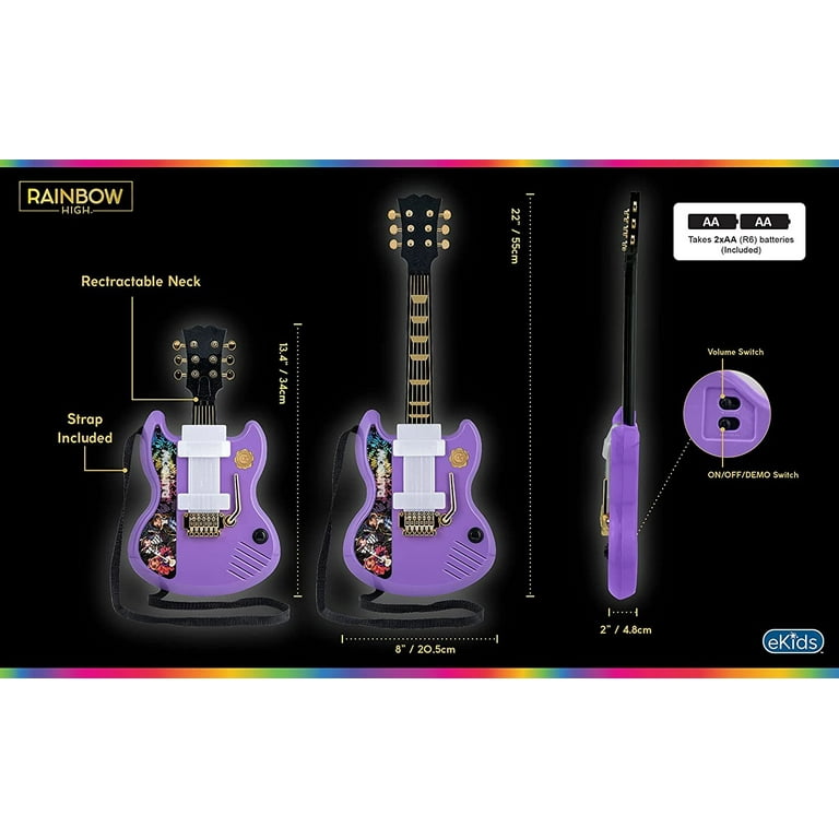 eKids Rainbow High Little Beginners Guitar with Built-in