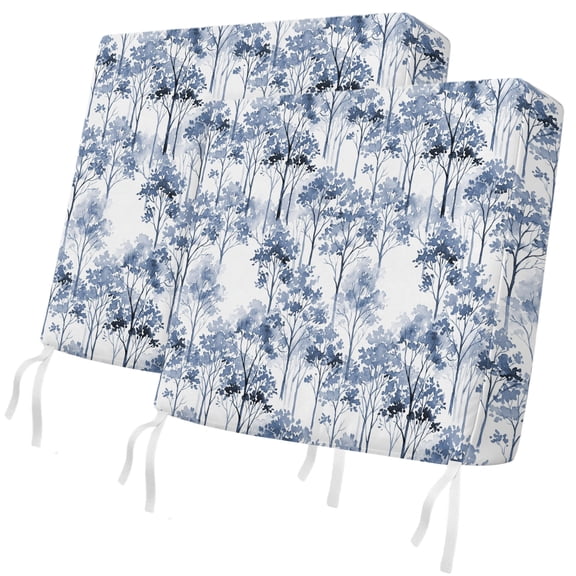 Outdoor Patio Cushion Covers 2 Pack Watercolor Trees Chair Pads Slipcovers with Ties & Zipper Waterproof Seat Cover Set Blue Leaves Forest Seat Cushion Covers for Outdoor Couch Sofa 20x18 Inch