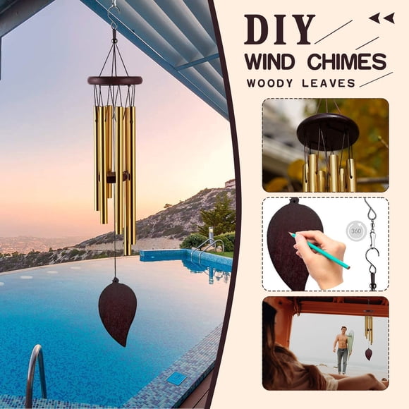 JWshufel Outdoor Wind Chimes with Hook Suit for Gardens Patios and Living Spaces Soothing and Long Lasting Wind Bells Gift for Relaxation Memorial DIY Metal Wood Pendant
