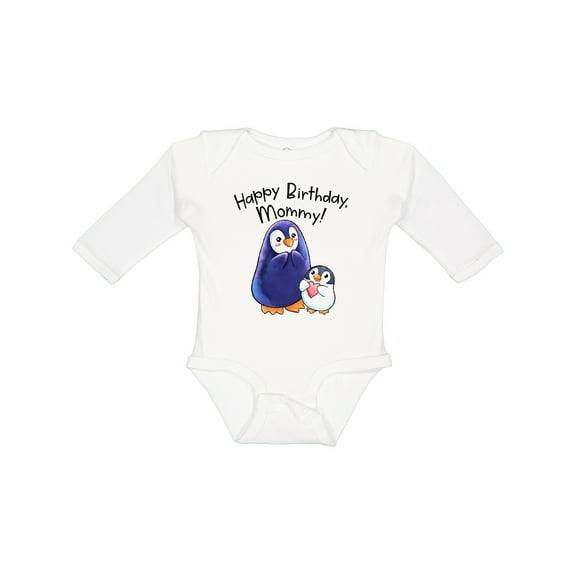 Inktastic Happy Birthday, Mommy- Cute Penguins Boys or Girls Long Sleeve Baby Bodysuit