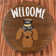 thumbnail image 3 of Letrero de bienvenida de temporada con forma de perro salchicha para puerta de entrada, coronas de madera redondas rústicas, decoración para colgar en la pared con forma de perro salchicha, 3 of 4