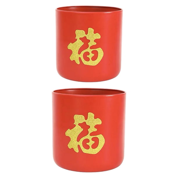 Maceta de decoración Macarena de Año Nuevo 2 piezas jarrón con personaje Fu rojo