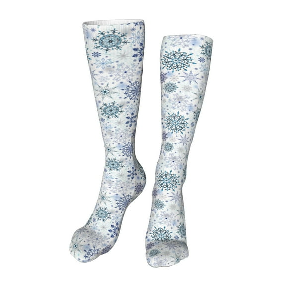 Honeii Retro ice blue snowflakes Print Calf Socks Sports Socks Seamless Toe, Trouser Socks,Knee High Long Socks for Women and Men-One Size