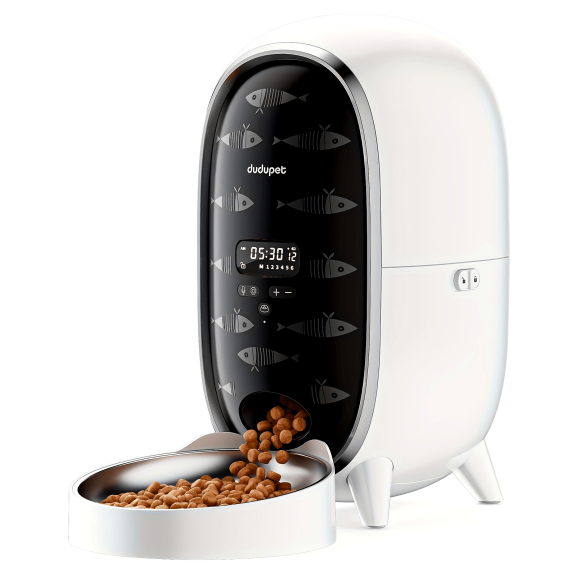 Automatic Cat Feeder With Stainless Steel Bowl, 101.44oz Smart Automatic Pet Food Dispenser 10S Voice Auto Dog Feeder Dual Power Supply