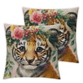 thumbnail image 2 of Acheng Watercolor Pattern Lovely Animals Throw Pillows Cases Cute Elephant Giraffe Zebra Tiger Baby with Leaves Flowers Garland Pillow Covers Cushions Covers for Couch,2 pcs White, 2 of 6