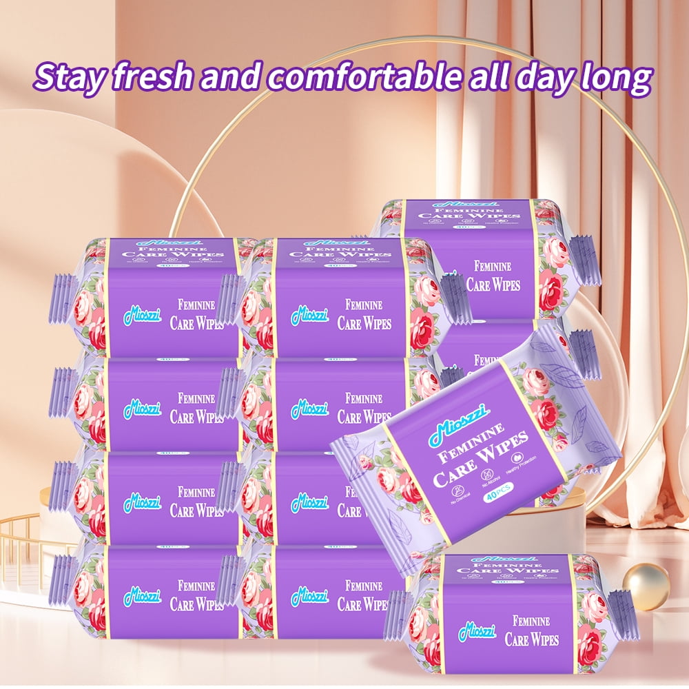 Mioszzi pH Balanced Feminine Cleansing Wipes, Alcohol-Free & Skin-Friendly, 12 Packs, 480 Total Count