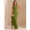 thumbnail image 6 of Olive Green One Shoulder Ruched Wrap Maxi Dress With Asymmetrical Hem, 6 of 7