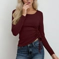 thumbnail image 5 of JGGSPWM Women's Long Sleeve Round Neck Shirts Spring Ruched Side Casual Basic Going Out Crop Tops Slim Fit Tight Y2K Clothes Red XXL, 5 of 6