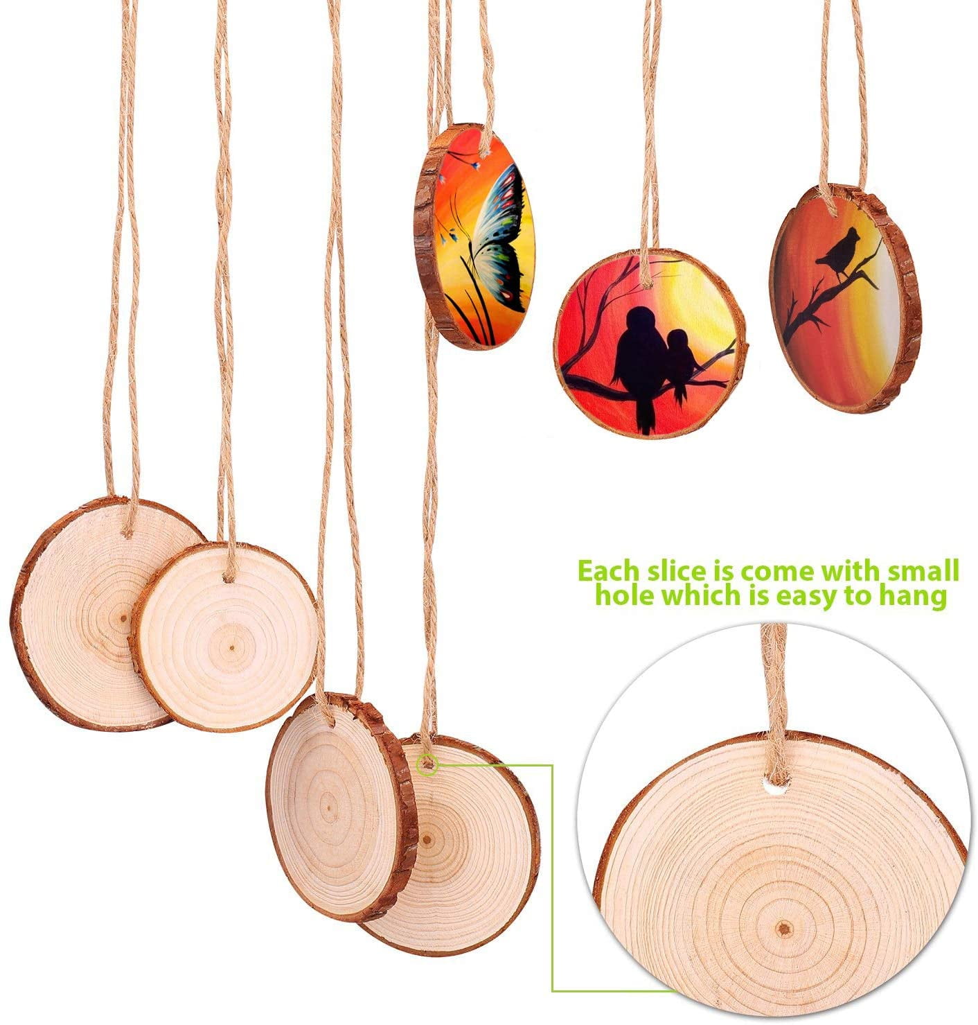 30 Pack Natural Wood Slices for Crafts, Unfinished, 2.7-3.1 Inch Diameter  Discs, 0.4 Inches Thick