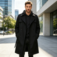thumbnail image 6 of Men's Trench Coat Notched Lapel Belted Windbreaker Long Jacket Windproof Comfortable Durable Overcoat, 2XL, 6 of 6