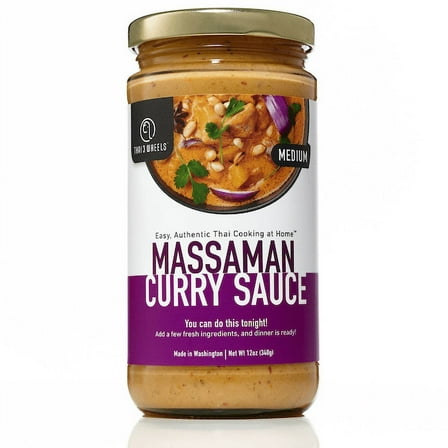 Thai 3 Wheels Massaman Curry Sauce, 12 OZ, Authentic Recipe, Gluten Free