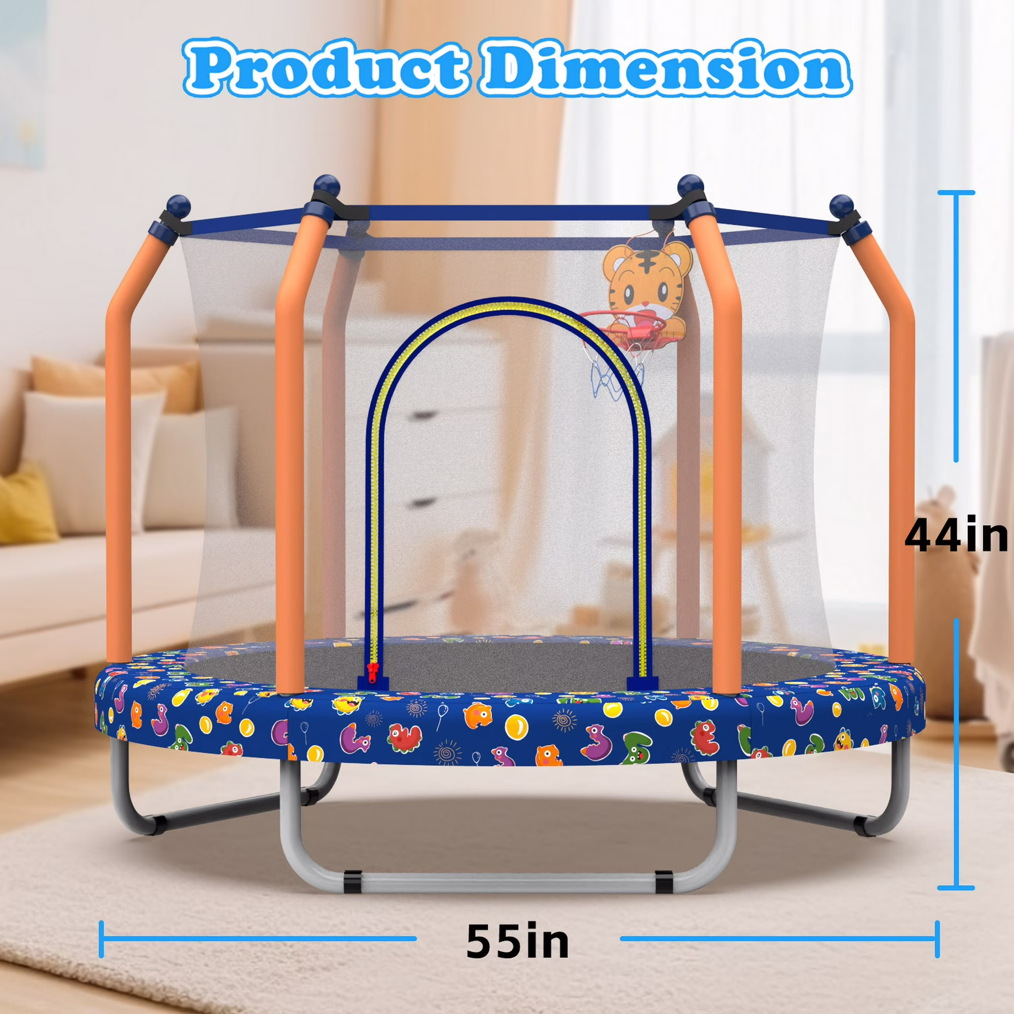 thumbnail image 6 of Toddler Trampoline with Net for Kids, SEGMART 55" Kids Trampoline with Enclosure, Small Trampolines for Kids with Jumping Mat, Indoor Mini Trampolines with Pading for Kids Toddlers, Birthday Gift, 6 of 6