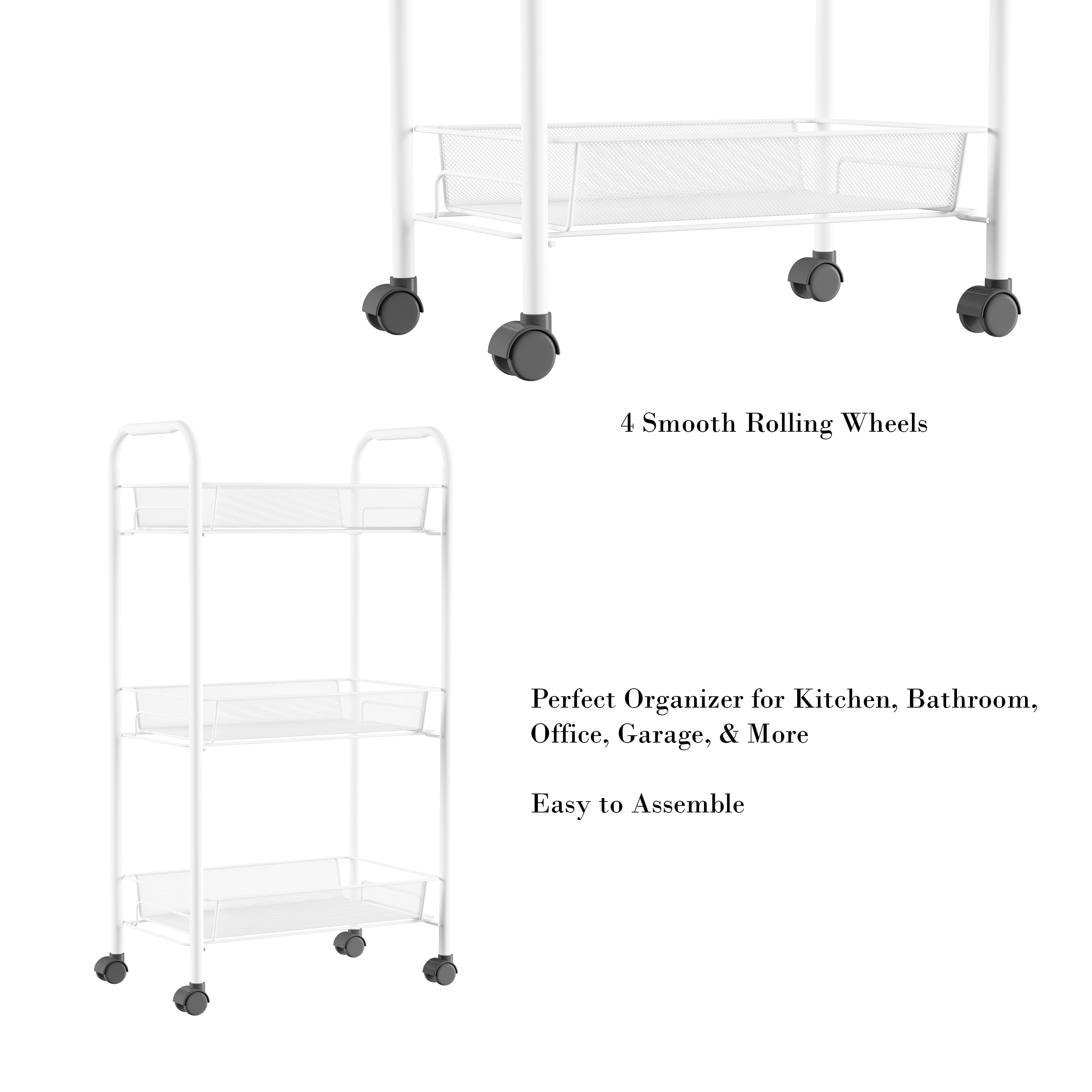 3-Tiered Narrow Rolling Storage Shelves - Mobile Space Saving Utility Organizer Cart for Kitchen, Bathroom, Laundry, Garage or Office by Lavish Home