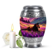 JAGASY Horse Small Urn for Ashes Adult Male, Dark Blue Keepsake Urns for Human Ashes, Purple Flowers Decorative Urns for Mother, Mountain Mini Cremation Urn for Father, (3 Inch)