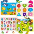 thumbnail image 1 of Rompecabezas de clavijas de madera para niños pequeños de 2, 3 y 4 años, paquete de 4 juguetes Montessori, rompecabezas de aprendizaje preescolar para niños pequeños de 1 a 3 años con formas de animal, 1 of 5