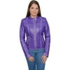 Shaf - Women's Purple Sheepskin Leather Scuba Style Motorcycle Jacket - Purple - Size M