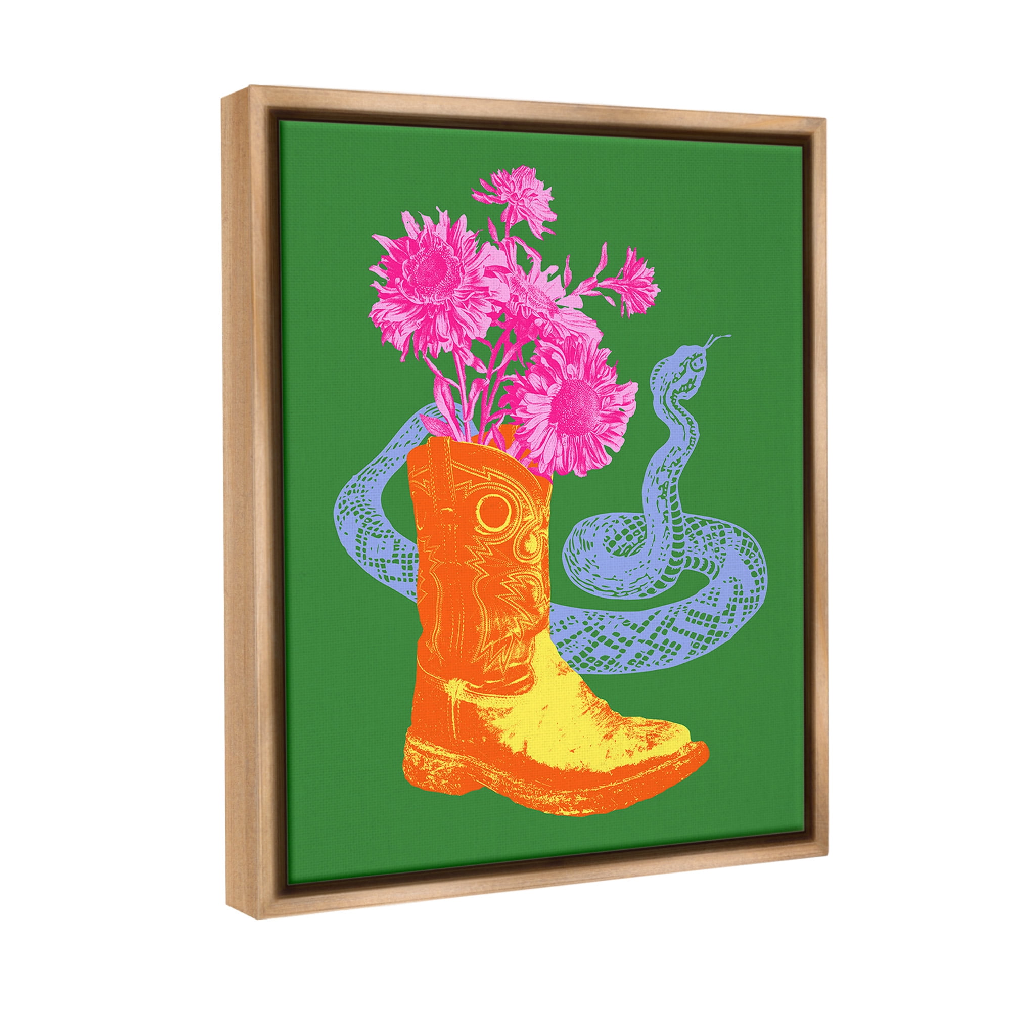 Stupell Industries Modern Snake & Boot Botanical & Floral Painting Brown Floater Framed Canvas Art Print Wall Art, 17 x 21
