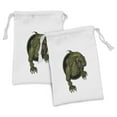 thumbnail image 1 of Jurassic Fabric Pouch Set of 2, Roaring T-rex Mascot Animal Horror Wildlife Wilderness Extinct, Small Drawstring Bag for Toiletries Masks and Favors, 9" x 6", Olive Green Brown, by Ambesonne, 1 of 2