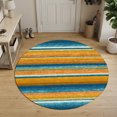 thumbnail image 2 of Washable Round Rugs 6ft Blue Gold Striped Circle Rug Non-Slip Soft Non-Shedding Low-Profile Abstract Vintage Watercolor Geometric Large Area Rug Carpet for Living Room Bedroom Dining Room Home Decor, 2 of 8