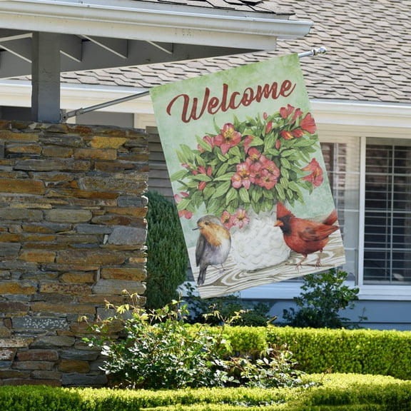 Northlight Welcome Cardinal Bird and Spring Bouquet House Flag 28" x 40"