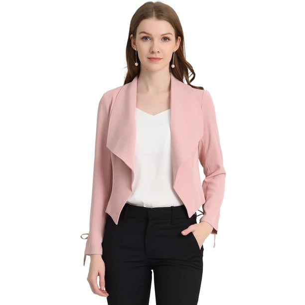 INSPIRE CHIC Chaqueta estilo cárdigan con frente abierto elegante para mujer, chaqueta recortada de oficina de trabajo Rosa L