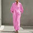 thumbnail image 4 of Guieoi Womens Dresses Fall Plus Size Loose Casual Cotton-Linen 3/4-Sleeve V-Neck Dress Flowy Maxi Dresseses Pink L, 4 of 8