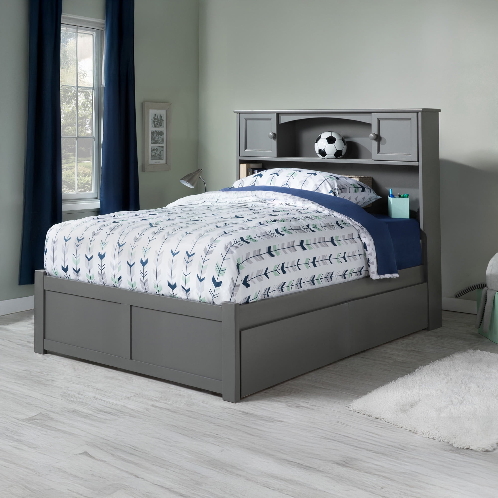 AFI Newport Full Solid Wood Platform Bed with Footboard & 2 Storage Drawers, Grey