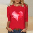 thumbnail image 2 of Goodeals Women 2025 Valentines Shirts Spring 3/4 Sleeve Tunic Tops Cute Heart Print Gift Blouse Trendy Aesthetic 3D Print Tunic Top(Red,L), 2 of 5