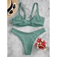 thumbnail image 3 of ZAFUL Women Swimwear High Leg Ribbed Bikini Swimsuit Green S, 3 of 6