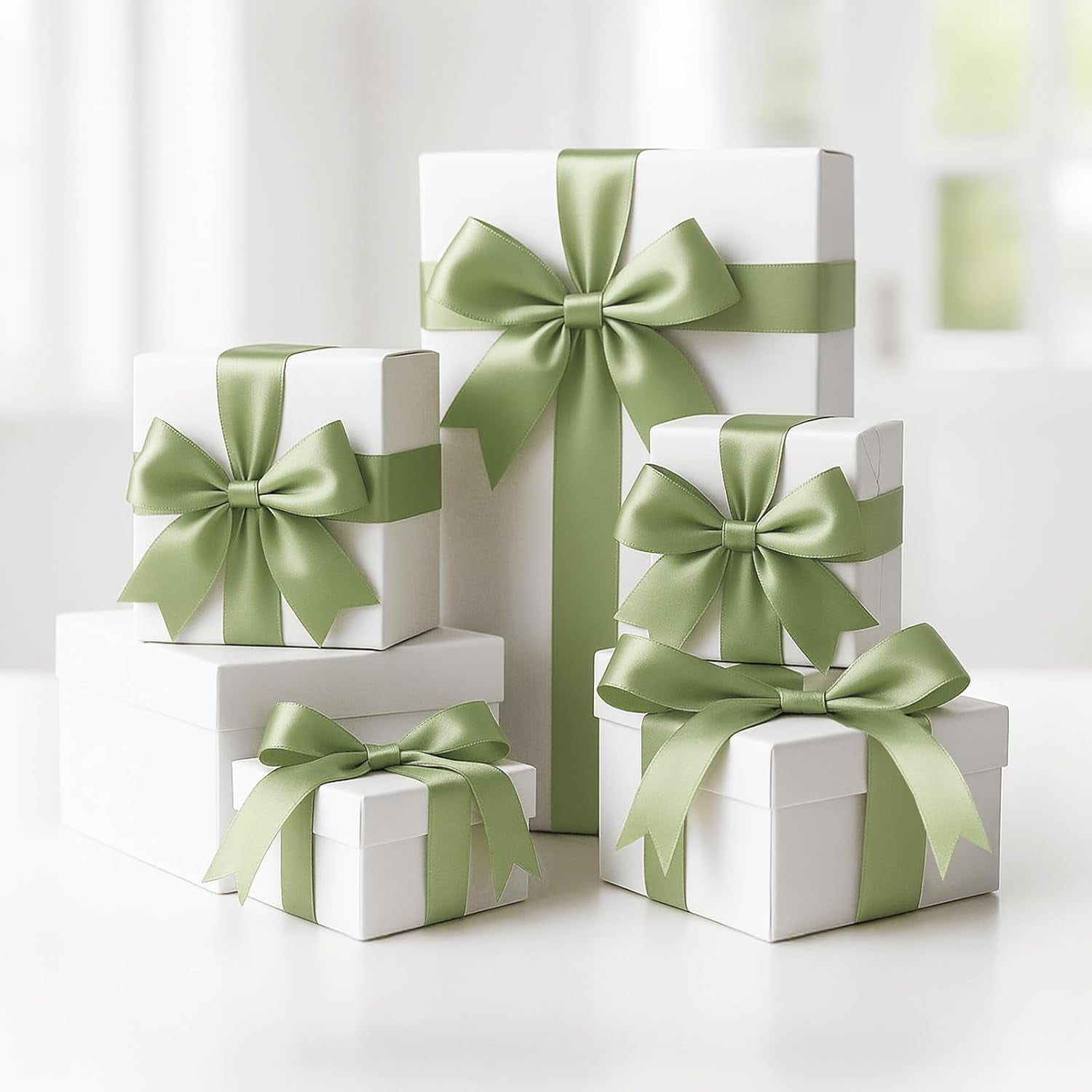 Sage Green Satin Ribbon – 1 1/2'' x 100 Yards Polyester Sage Ribbon for Gift Wrapping, Light Green Ribbons for Crafts, Wedding Invitations, Baby Shower Decor, Floral Bouquets, Wreath Bows