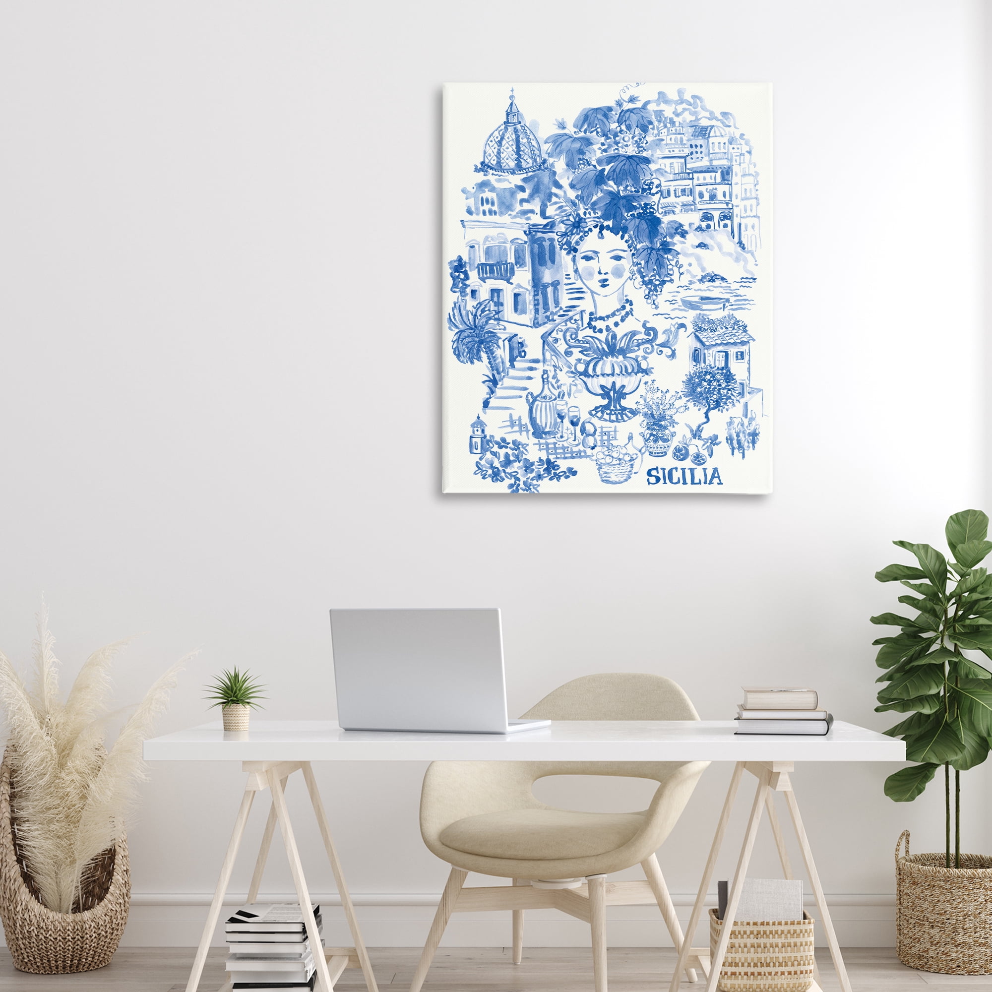 Stupell Industries Sicilia City In Blue Canvas Wall Art, design by Karolina Sato