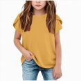 thumbnail image 2 of Kaprioy Girls T Shirts Girls' T Shirts Girls' Summer T Shirts Crewneck Petal Wavy Sleeves Crew Neck Short Sleeve Cute Casual Plain Tops, 2 of 6
