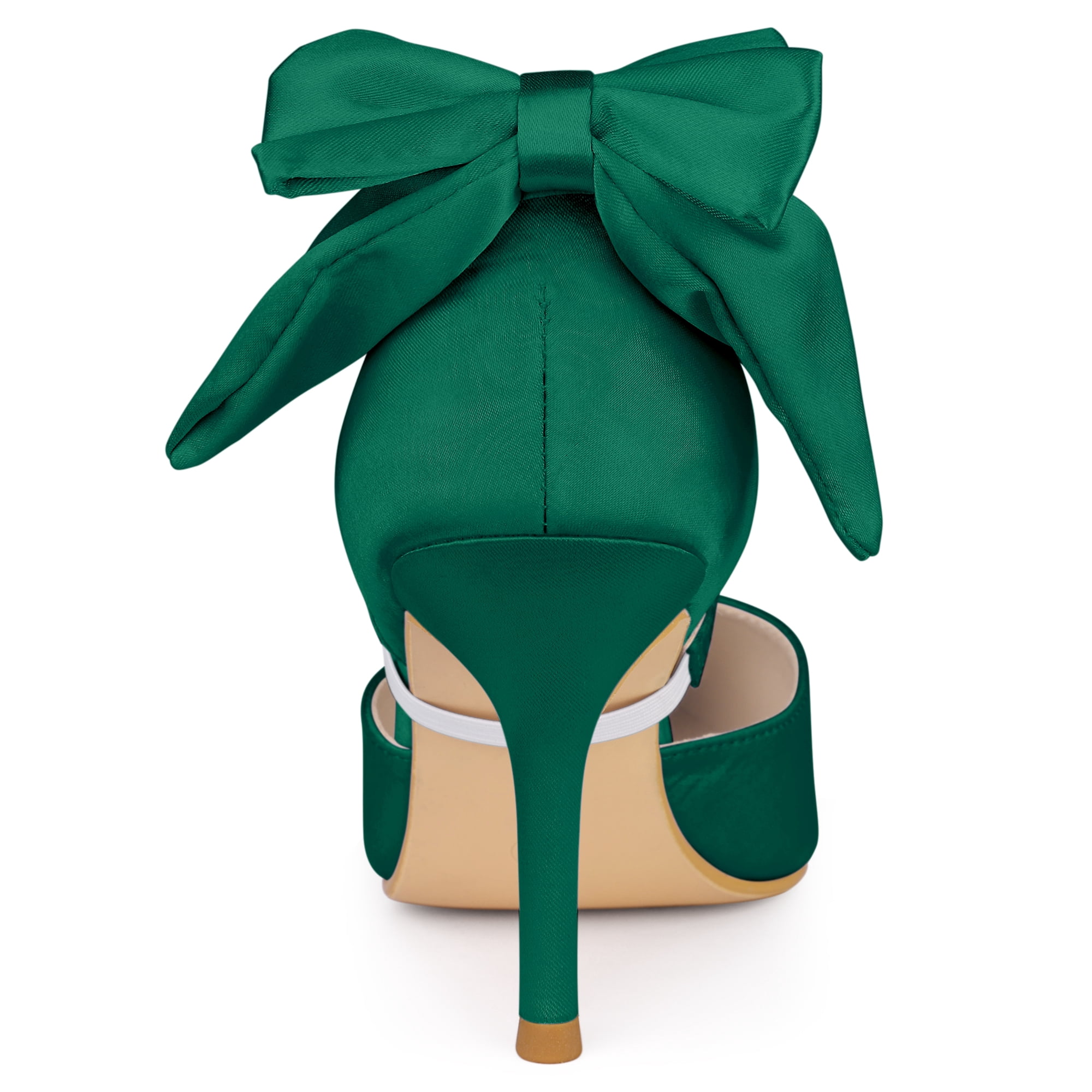 DARING DIVA Women's Pointed Toe Bow Satin Stiletto Heels Pumps Dark Green 8