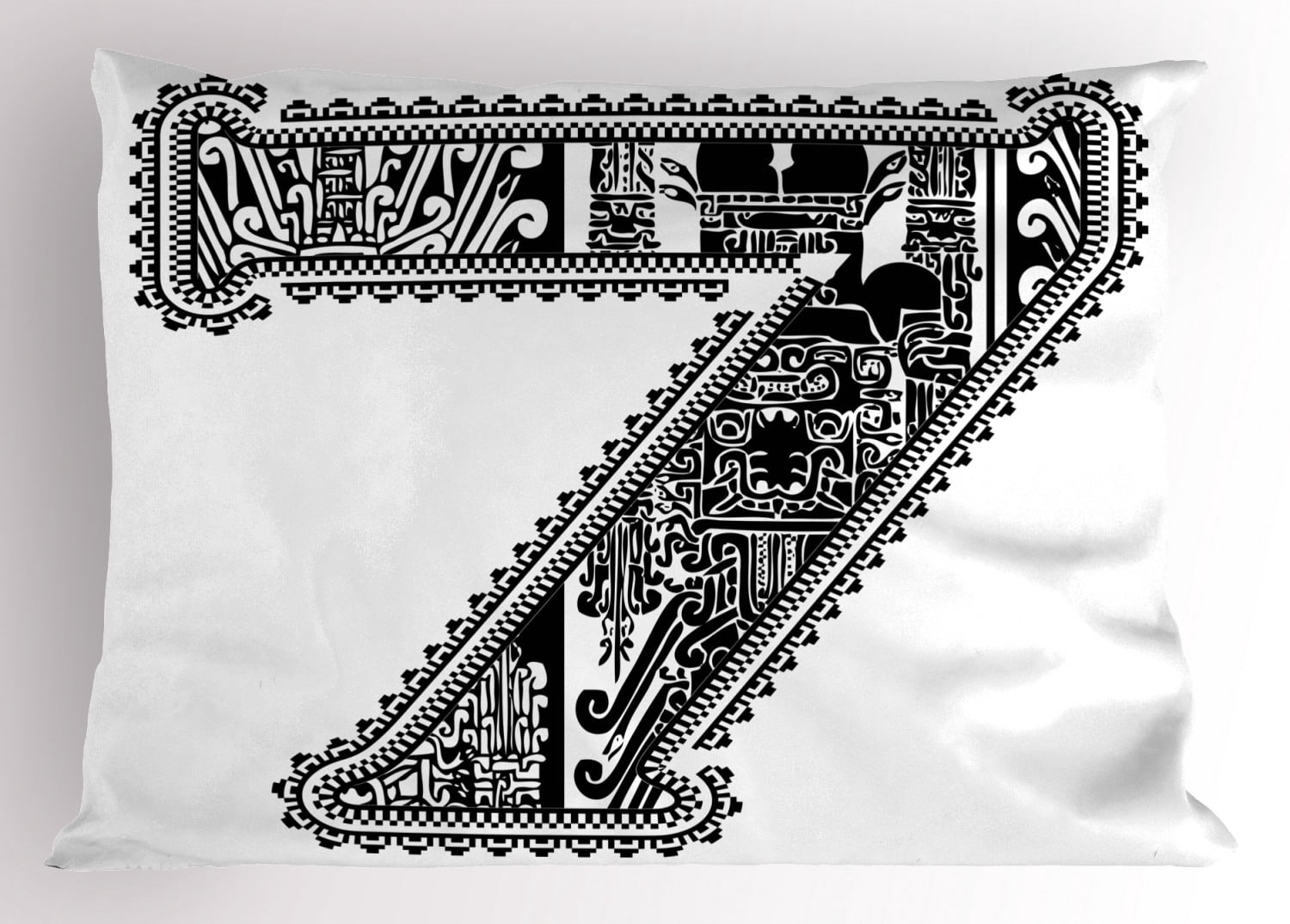 Number Pillow Sham Antique Seven Symbol with Classic Ornamental Aztec ...