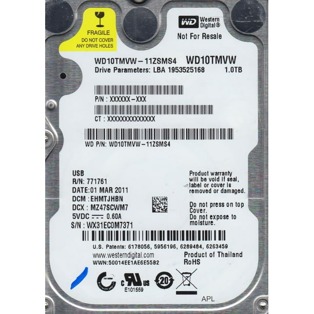 WD10TMVW-11ZSMS4, DCM EHMTJHBN, Western Digital 1TB USB 2.5 Hard Drive ...