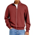 thumbnail image 2 of Mens Zip up Sweatshirt no Hood Long Sleeve Jacket Wine XL, 2 of 4