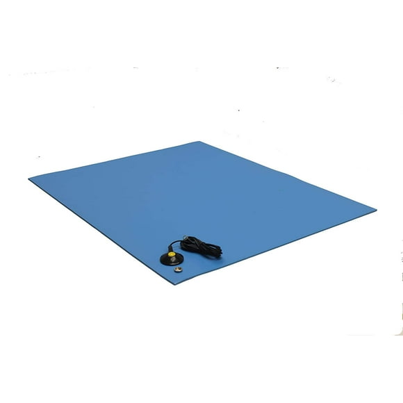 Tapis avec Cordon de Mise à la Terre, Vinyle Trois Couches, 30 Pouces X 60 Pouces (2.5 Pieds de Large X 5 Pieds de Long X 0.125 Pouces d'Épaisseur), Bleu