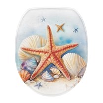 ZIATUBLE Sandy Beach Toilet Lid Cover Decirations Toilet Seat Cover with Elastic Edges Fit Most Round and Elongated Toilet Toilet Bowl Lids for Hotel Bathroom Decor