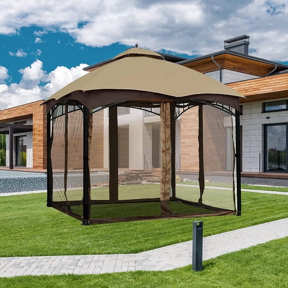 10'x12' Gazebo Replacement Mosquito Netting 4-Panel Screen Walls with Zipper (Brown)
