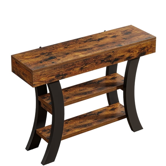 Barara King Console Table, Entryway Table, Display Shelf,Industrial Rustic Console Table with Shelves and Metal Curved Legs