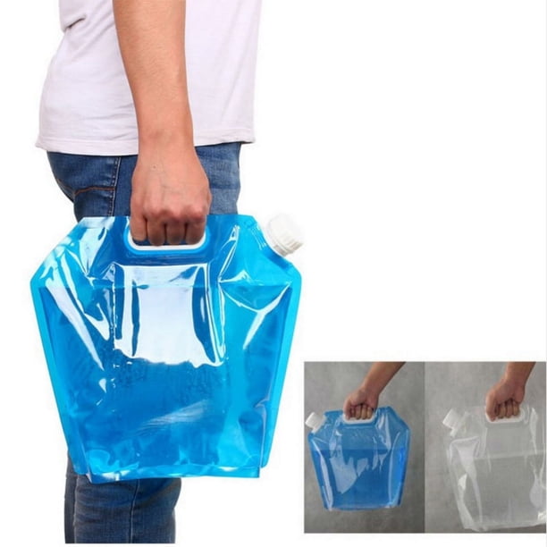 Botella de agua plegable, tanque de agua de 5 litros, plegable con grifo, bolsa de agua portátil, bolsa de agua para agua potable, almacenamiento de emergencia para acampar, viajes al aire libre, azul Excelente Rendimiento