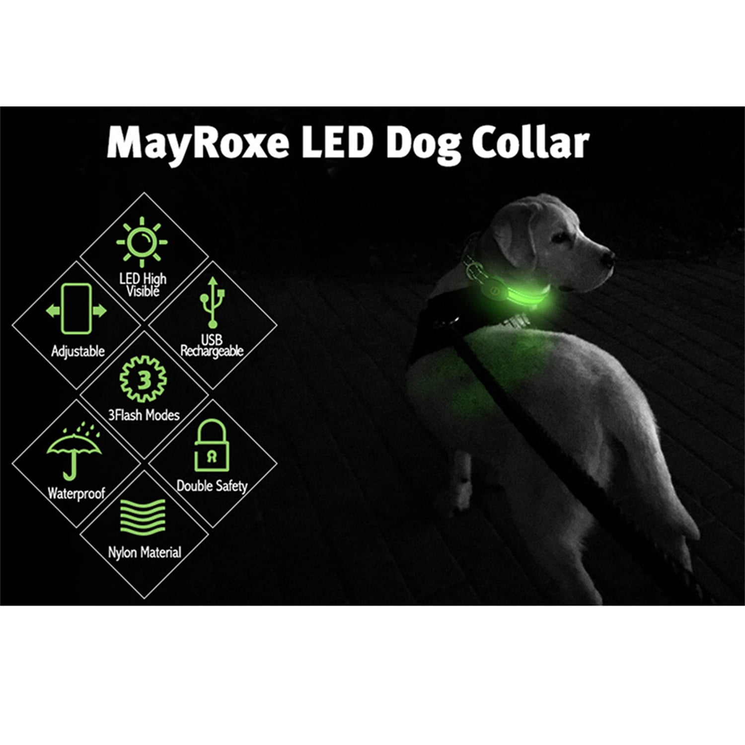Pefilos LED Light Up Dog Collar - Glow Collar for Pet Night Walking Rechargeable Dog Necklace Weatherproof Puppy Collar, L Green Pefilos LED Light Up Dog Collar - Glow Collar for Pet Night Walking Rechargeable Dog Necklace Weatherproof Puppy Collar, L Green