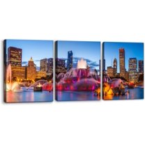 Hieng Wall Art for Living Room Cleveland Skyline Canvas Art Prints Ohio Cityscape Home Decor City Landscape Painting Picture Modern Artwork Wall Decor (only canvas)